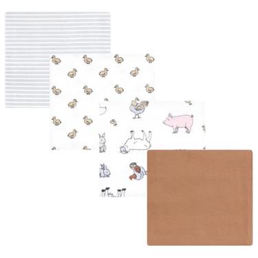 Imagem de Luvable Friends Hudson Baby, flanela, cobertores, 4 unidades, Farm Pals, 28x28 inches