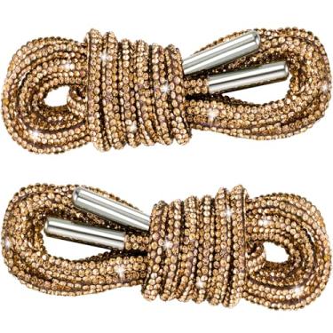 Imagem de YALOJE 2 cadarços de strass com glitter, cordas com capuz redondo de cristal de 119 cm, cordão de substituição brilhante para tênis, botas, bolsas - Tawny