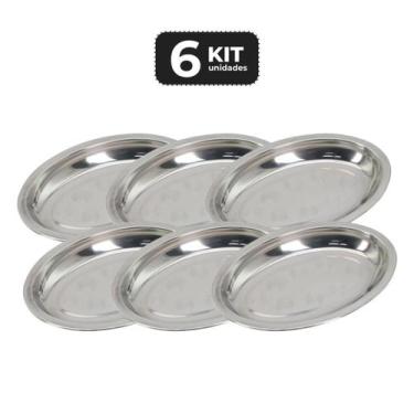Imagem de Kit 6 travessa oval inox funda 25cm antideslizante - Chef Line