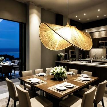 Imagem de Pendente em Juta Dourado 72 cm – Feito à Mão, Design Alongado, LED E27, Estilo Resort-Chic, Certificado, 40×72×25 cm