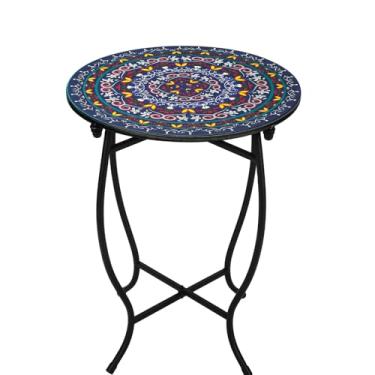 Imagem de Mesa lateral redonda de metal pequena para ambientes internos e externos, versátil de 35,5 cm para pátio, varanda, quintal, varanda, jardim, mesa de destaque à prova d'água antiferrugem para uso