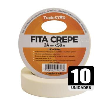 Imagem de Fita Adesiva Crepe Papel 24Mm X 50M C/10 Rolos 24X50 - Tradestar