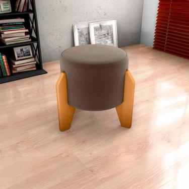 Imagem de Puff Banqueta Redondo Pés Madeira Luxo Matrix Veludo Marrom