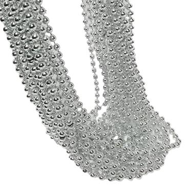 Imagem de LUV HER Pacote com 24 colares com contas metálicas prateadas, acessórios de festa de 83 cm para meninas e mulheres, divertidos de vestir e brincar de fazer, perfeitos para véspera de Ano Novo, noites