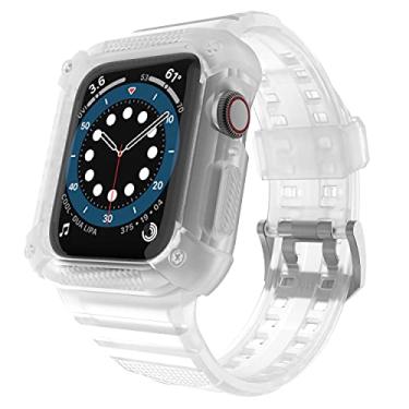 Imagem de GELISHI Compatível com pulseiras Apple Watch 44 mm 42 mm Series 6 Series 5 4 3 2 1 SE, pulseira esportiva robusta de TPU com capa protetora à prova de choque para homens e mulheres, transparente