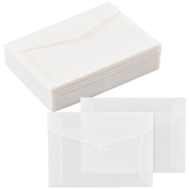 Imagem de CRASPIRE Pacote com 100 envelopes transparentes pequenos de 7 x 10 cm, papel retangular, semitransparente, branco, branco, cartões postais, dobrados, envelopes de vidro para colecionar lembrancinhas