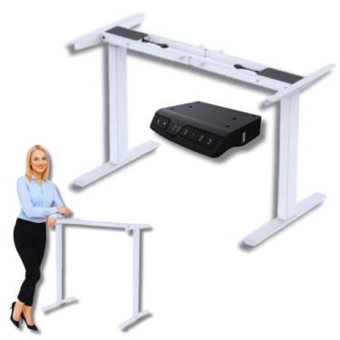 Imagem de Base De Mesa Automática Com Motor Duplo 3 Controladores De Memória Base De Mesa Ergonômica Ajustável Para Sentar e Levantar Estação De Trabalho Escritório Home Office Cor Branca