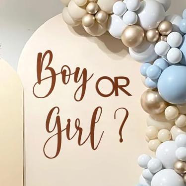 Imagem de JarThenaAMCS Placa de revelação de gênero para meninos ou meninas para pano de fundo marrom para chá de bebê, carta, pano de fundo, para decoração de arco de festa de 1º aniversário, adereço de foto