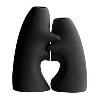 Imagem de Generic 2 peças de vasos de cerâmica para flores secas, decoração nórdica minimalista, vaso de plantas fofo para mesa, prateleira, sala de estar, Preto