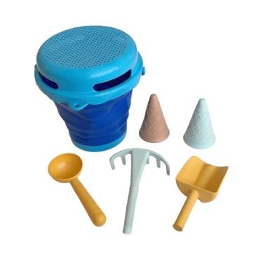 Imagem de simhoa Conjunto de brinquedos de praia para crianças, balde dobrável, caixa de areia para brincadeira de faz de conta, conjunto de praia para meninos e, Azul