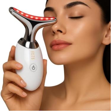Imagem de Massageador Facial LED Elétrico Aparelho Rejuvenecedor Anti-Rugas para Rosto e Pescoço Tratamento Estético Vibratório Efeito Lifting Skincare 3 Cores Com EMS Linhas de Expressão