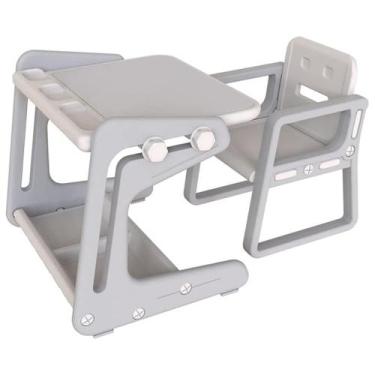 Imagem de Mesa com Cadeira Infantil Estudos e Desenho Regulável C180GY Cinza - E