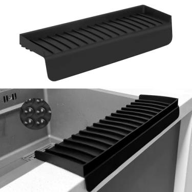 Imagem de Protetores de borda de pia de silicone - acessórios multifuncionais, protetor de respingos e tapete de drenagem para cozinha, pia de banheiro, aço, granito, bancadas de quartzo (preto, 10 x 35 cm)