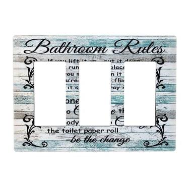 Imagem de Regras de banho de madeira para banheiro 3 Gang Triple Rocker/Decora Light Switch Wall Plate Placa decorativa para banheiro, sala de estar, decoração sem parafusos