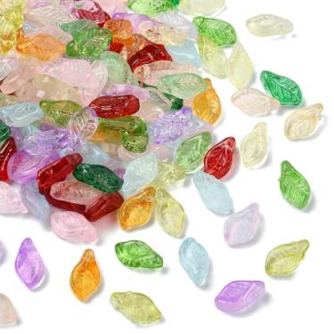 Imagem de UR URLIFEHALL 2800 peças de contas aleatórias de folhas de vidro coloridas contas de folhas de plantas para pulseira faça você mesmo, colar, brinco, pingente, joias, artesanato