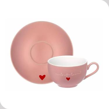 Imagem de Xicara Jogo de Xicaras Porcelana 90ML Pires 12 Pecas Rosa - Hauskraft