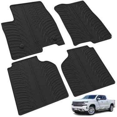 Imagem de Gledring Tapetes de borracha para todos os climas compatíveis com Chevy Silverado 1500 Crew/Double 2019-2024, sem necessidade de corte, ajuste personalizado personalizado, protege contra chuva, lama e