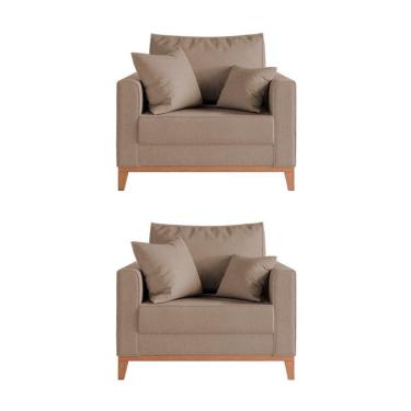 Imagem de Kit 2 Poltronas Beny Amamentação Com 2 Almofadas Base Em Madeira Maciça Tecido Veludo Bege