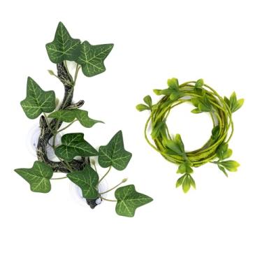 Imagem de Pacote com 2 répteis de trepadeira – Madeira flutuante de resina com ventosas e hera dobrável (médio-grande 25,4 cm) para terrários, lagartixas, lagartos, cobras e habitats de répteis (hera clássica)