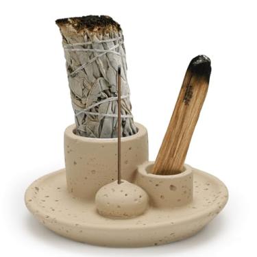 Imagem de Suporte para queimador de incenso 4 em 1, suporte de palo santo, suporte de sálvia para queima, suporte de incenso para varas de incenso, vela, adequado para meditação, ioga, decoração de casa