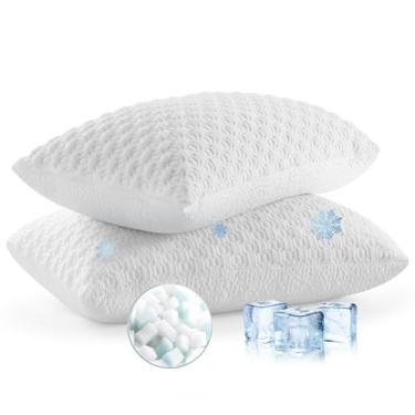 Imagem de ALPHA HOME Conjunto de 2 travesseiros King Size de espuma viscoelástica desfiada ajustável para pessoas que dormem nas costas, laterais e estômago, alívio da dor no pescoço com capa lavável na máquina