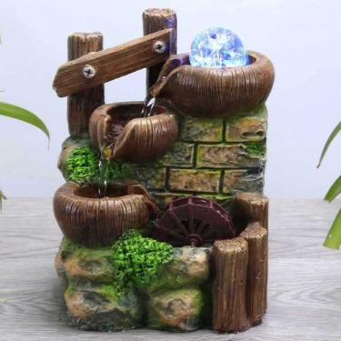 Imagem de Fonte Água Decorativa Pedra Relaxante Led Floresta Moinho - Bonatto Pr