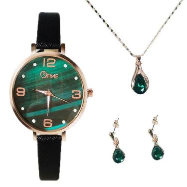 Imagem de 4pcs conjunto retro temperamento luminoso relógio feminino colar brinc