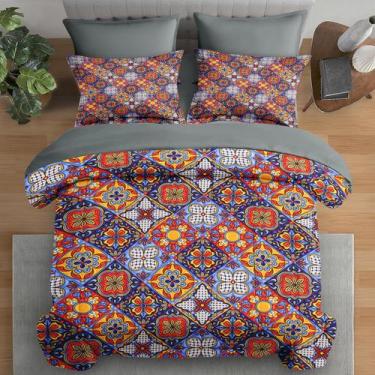 Imagem de Conjunto de edredom Panest Queen Size Mexican Talavera Ceramic - Pamne