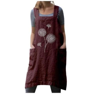 Imagem de Moda feminina casual estampado alça de bolso solto algodão linho regat