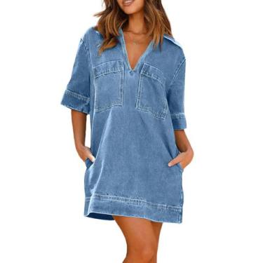 Imagem de Vestido feminino chouyatou, de verão, solto, decote em V, mini jeans
