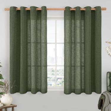 Imagem de Cortinas LAMIT, verde oliva, linho, texturizado, 132x137 cm, 2 painéis