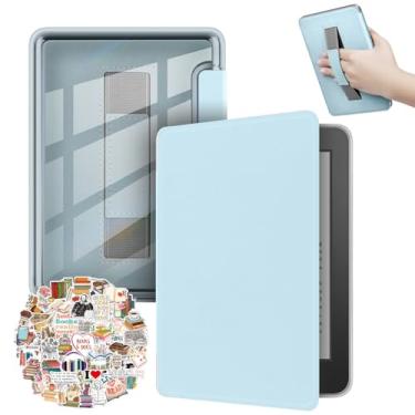 Imagem de Capa para Kindle Paperwhite 12ª geração lançado em 2024 (7 polegadas) e Kindle Colorsoft Signature Edition, capa traseira transparente durável de couro PU com adesivos Kindle de leitura automática de
