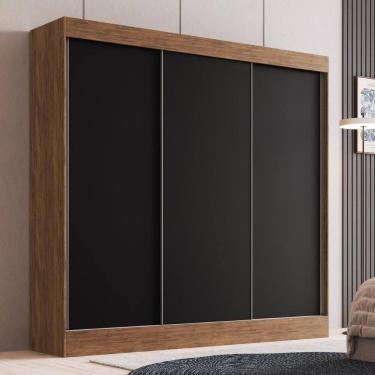 Imagem de Guarda-roupa Casal 3 Portas De Correr 4 Gavetas Multimóveis Cr35384 Castanho-Preto