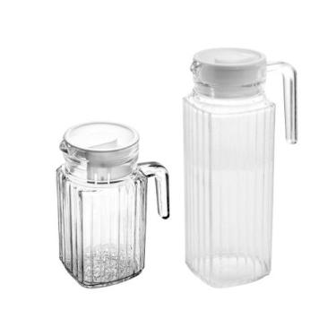 Imagem de Jarras De Vidro Com Tampa De Plástico Branca 550ml + 1 Litro - Lyor