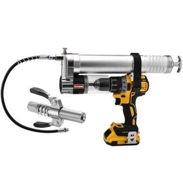 Imagem de ATIVERE Adaptador de broca para pistola de graxa, ferramenta pneumática, furadeiras elétricas, cabeça de conversão universal para acionadores de impacto (com acoplador de graxa de travamento)