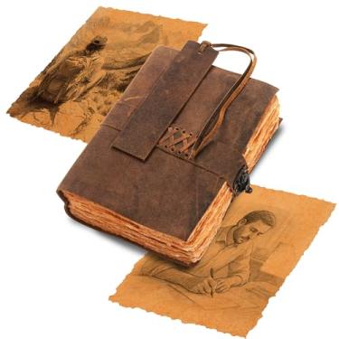 Imagem de Vtry Caderno de viagem – Caderno de desenho de couro criativo, estilo antigo clássico – Caderno de couro versátil para escrever, desenhar, esboçar, caderno rústico multiuso e vintage (médio)