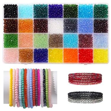 Imagem de 3080 contas de cristal para fabricação de joias - 28 cores de contas de vidro de cristal de 4 mm para fabricação de pulseiras, pulseiras de cristal coloridas AB, colar, brincos, kit de fabricação de