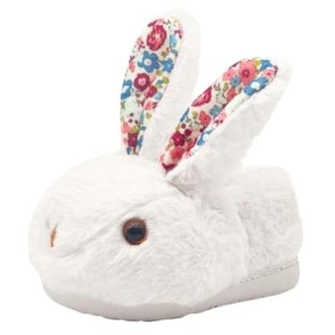 Imagem de Pantufas infantis de algodão coelhinho fofo desenho animado outono inverno capa quente sapatos de bebê casa, Branco, 20-21