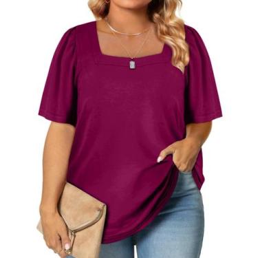 Imagem de Blusa feminina Eytino plus size de verão com gola quadrada roxa 4X