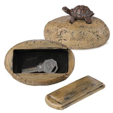 Imagem de BarGifts Seguro para esconder chave de pedra falsa para jardim ou quintal ao ar livre, cofre escondido de tamanho grande - parece pedra - esconde uma chave do lado de fora na rocha