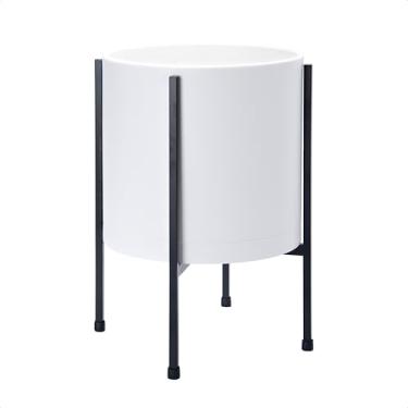 Imagem de D'vine Dev Vaso de vaso branco de 25 cm com suporte – Vaso de flores de cilindro de plástico moderno com suporte de metal resistente para plantas de interior, 55-D-A-2