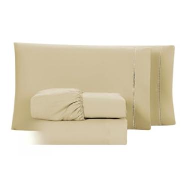 Imagem de Conjunto de lençóis com 04 peças de 400 fios, twin, queen e super soft king bed(Casal Caqui)