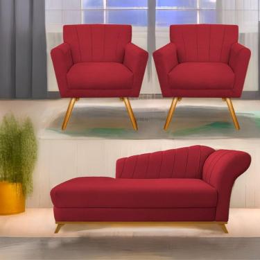 Imagem de Kit Diva Recamier Vanessa 160Cm Lado Esquerdo E 02 Poltronas Laura Suede - Amarena Móveis Vermelho