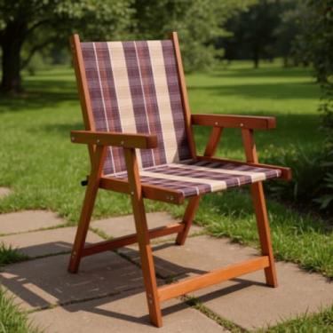 Imagem de Cadeira de madeira Veneza dobrável reforçada, para varanda, praia locais internos e externos55×44×78cm