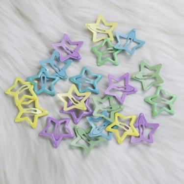 Imagem de 20 presilhas de cabelo Y2K coloridas estrelas, acessórios de cabelo modernos de 3 cm com caixa de armazenamento, presilhas pequenas para mulheres, grampos de cabelo decorativos para franja estilo