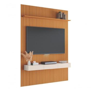 Imagem de Painel Para Tv Suspeso Até 70 Polegadas 1,80x2,40m Ripado Com Nicho Arbo Cedro Com Off White