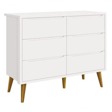 Imagem de Cômoda 6 Gavetas Théo New Branco Fosco Com Madeira - Reller