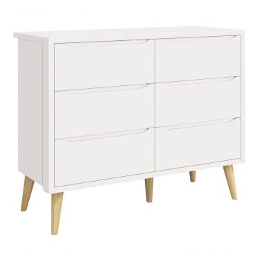 Imagem de Cômoda 6 Gavetas Théo New Branco Fosco Com Natural - Moveisaqui