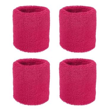 Imagem de YELARXI Pulseiras de suor, pulseiras para esportes de suor 7,6 x 7,6 cm e pacote com 4 e vermelho rosa - encaixe para (tênis/basquetebol/futebol/corrida/malhar/homens e mulheres)