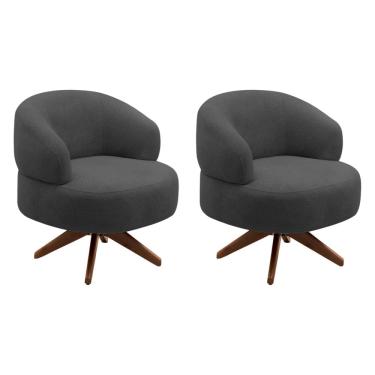 Imagem de Kit 02 Poltronas Decorativas Orgânicas Living Have Base Giratória Bouclê Grafite - Desk Design
